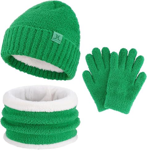 Toddler Kids Winter Hat Scarf Gloves Set Cold Weather Beanie Hats Fleece Neck Warmer for 4 5 6 7 8 Year Old Boys Girls Gifts in Kuwait