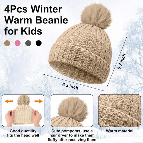 JaGely 12 Pcs Kids Winter Hat Gloves Scarf Set Warm Plaid Scarves Knit Pom Beanie Hat Gloves for Cold Weather Homeless(Bright Color,12 Pcs) in Saudi Arabia