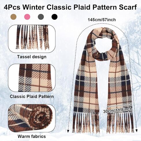 JaGely 12 Pcs Kids Winter Hat Gloves Scarf Set Warm Plaid Scarves Knit Pom Beanie Hat Gloves for Cold Weather Homeless(Bright Color,12 Pcs) in Saudi Arabia