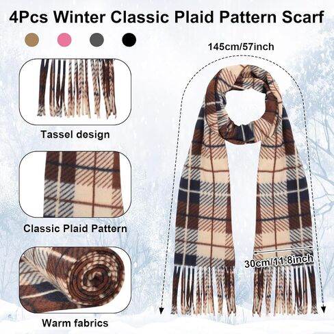 JaGely 12 Pcs Kids Winter Hat Gloves Scarf Set Warm Plaid Scarves Knit Pom Beanie Hat Gloves for Cold Weather Homeless(Bright Color,12 Pcs) in Saudi Arabia