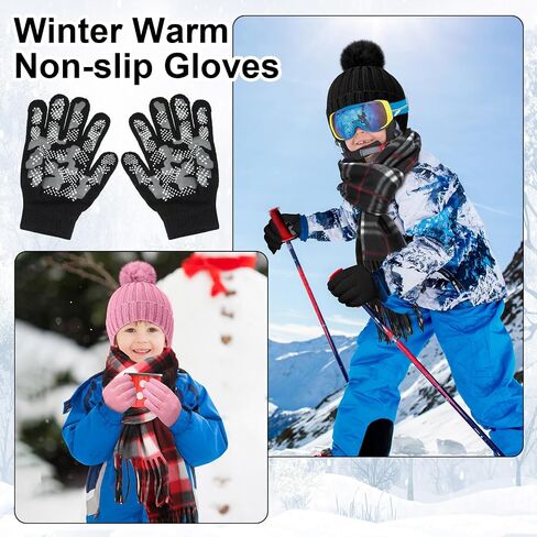 JaGely 12 Pcs Kids Winter Hat Gloves Scarf Set Warm Plaid Scarves Knit Pom Beanie Hat Gloves for Cold Weather Homeless(Bright Color,12 Pcs) in Saudi Arabia