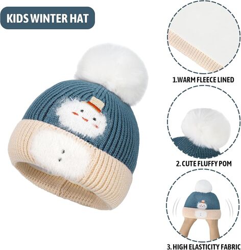 Kids Winter Hat Scarf Set for Girls Boys, Toddler Knit Beanie Hat & Neck Warmer Sets with Warm Fleece Lined Pom in Saudi Arabia
