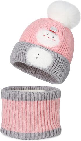 Kids Winter Hat Scarf Set for Girls Boys, Toddler Knit Beanie Hat & Neck Warmer Sets with Warm Fleece Lined Pom in Saudi Arabia
