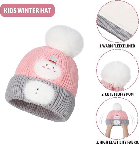 Kids Winter Hat Scarf Set for Girls Boys, Toddler Knit Beanie Hat & Neck Warmer Sets with Warm Fleece Lined Pom in Saudi Arabia
