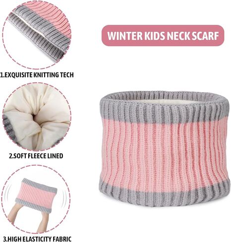 Kids Winter Hat Scarf Set for Girls Boys, Toddler Knit Beanie Hat & Neck Warmer Sets with Warm Fleece Lined Pom in Saudi Arabia