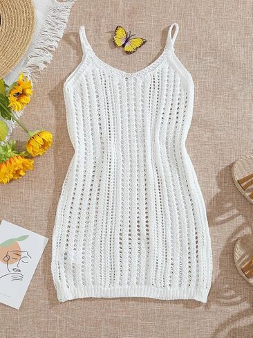 Milumia Toddler Girl's Crochet Cover Up Knitted Cami Dress Beach Swimsuit Coverup in Saudi Arabia