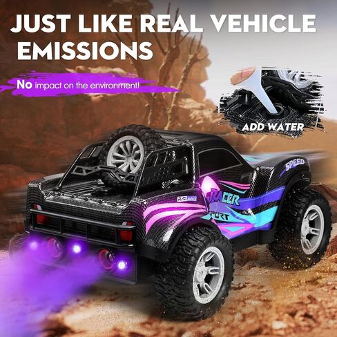 RC Cars 1:16 سيارة تحكم عن بعد للأولاد 4-7 8-12، شاحنة تحكم عن بعد قابلة لإعادة الشحن لجميع التضاريس للأطفال، شاحنة وحش RC 2.4 جيجا هرتز مع ضوء الجسم والموسيقى والرذاذ، 20 كم/ساعة ألعاب سيارة للأعمار من 5 إلى 7 سنوات، 8-13 أرجواني in Saudi Arabia