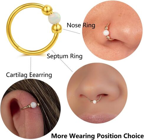 18g Gold Nose Rings Hoops Opal Nose Rings For Women Fake/Real Nose Ring Piercing Jewelry Surgical Steel Nose Rings Hypoallergenic in Saudi Arabia