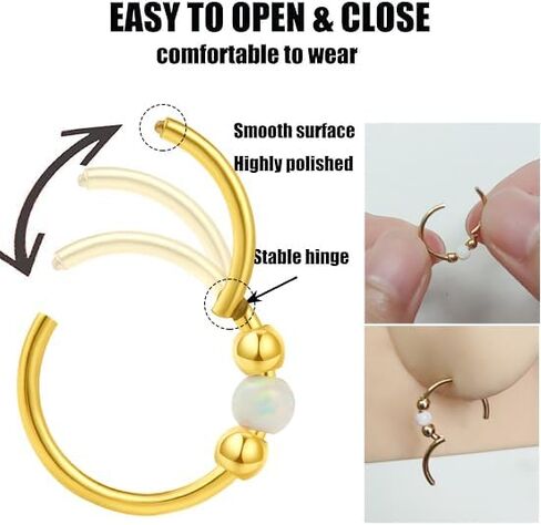 18g Gold Nose Rings Hoops Opal Nose Rings For Women Fake/Real Nose Ring Piercing Jewelry Surgical Steel Nose Rings Hypoallergenic in Saudi Arabia