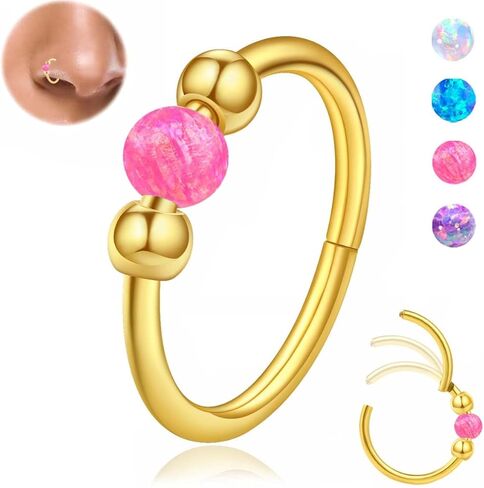 18g Gold Nose Rings Hoops Opal Nose Rings For Women Fake/Real Nose Ring Piercing Jewelry Surgical Steel Nose Rings Hypoallergenic in Saudi Arabia
