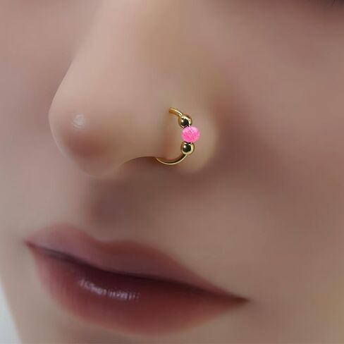 18g Gold Nose Rings Hoops Opal Nose Rings For Women Fake/Real Nose Ring Piercing Jewelry Surgical Steel Nose Rings Hypoallergenic in Saudi Arabia