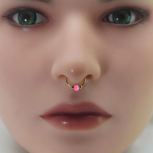 18g Gold Nose Rings Hoops Opal Nose Rings For Women Fake/Real Nose Ring Piercing Jewelry Surgical Steel Nose Rings Hypoallergenic in Saudi Arabia