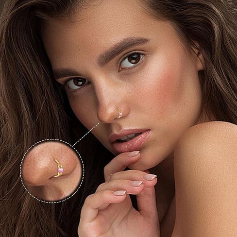 18g Gold Nose Rings Hoops Opal Nose Rings For Women Fake/Real Nose Ring Piercing Jewelry Surgical Steel Nose Rings Hypoallergenic in Saudi Arabia