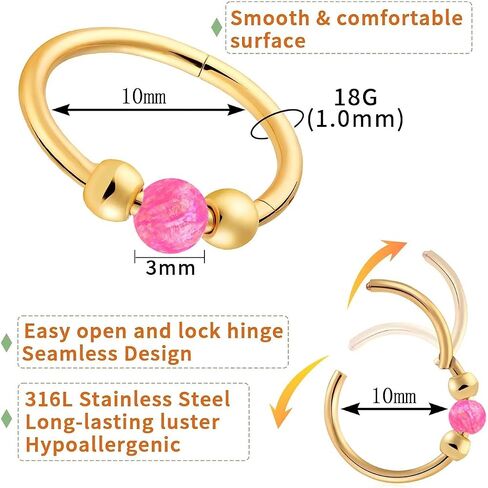 18g Gold Nose Rings Hoops Opal Nose Rings For Women Fake/Real Nose Ring Piercing Jewelry Surgical Steel Nose Rings Hypoallergenic in Saudi Arabia