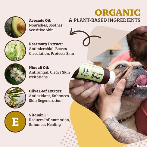 Natural Dog Company Wrinkle Balm, 2 oz. Stick, Dog Lotion for Dry Itchy Skin, Cleans Wrinkles, Yeast Infection Treatment for Dogs, Plant Based, Frenchie Dog Accessories, Made in USA in Kuwait