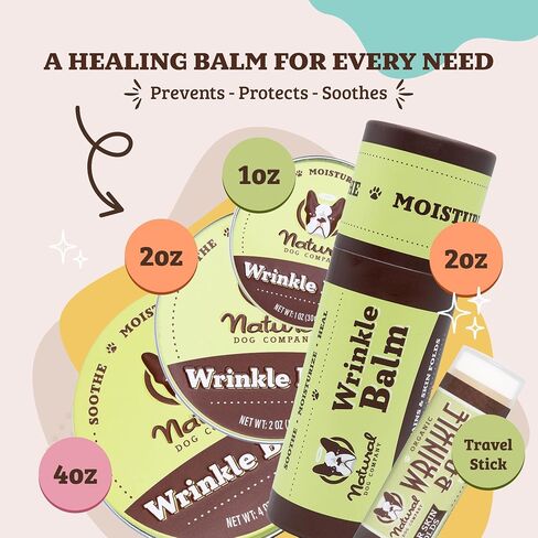 Natural Dog Company Wrinkle Balm, 2 oz. Stick, Dog Lotion for Dry Itchy Skin, Cleans Wrinkles, Yeast Infection Treatment for Dogs, Plant Based, Frenchie Dog Accessories, Made in USA in Kuwait
