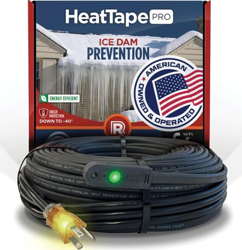 Heat Tape Pro - Self-Regulating Heat Cable - Long Term Ice Dam, Roofing, Gutter & Pipe Freeze Protection - (37 Ft) cable + 10 Ft Power Cord, 120V, 6 watts/FT in Kuwait