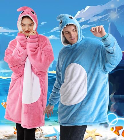 Markest Unisex Shark Hoodie Animal Cosplay Pullovers Oversized Flannel Sherpa Warm Comfy Loungewear Novelty Halloween Costume in Kuwait