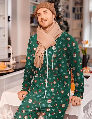 Ekouaer Halloween Onesie Adult Hooded Zipper Mens 0nesie Pajamas Soft One Piece Pajamas for Men with Pocket in Saudi Arabia