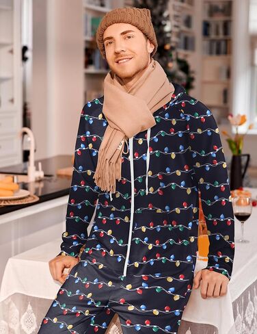 Ekouaer Halloween Onesie Adult Hooded Zipper Mens 0nesie Pajamas Soft One Piece Pajamas for Men with Pocket in Saudi Arabia