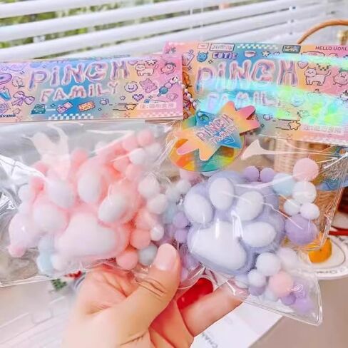 2pcs Squishy Cat Paw Squeeze Toys,Pinch Family,Cute Kawaii Squishies PVC Sensory Toys, Stress Relieving Fur Ball OPP Packaging Gifts, Fidget Toys Squishy Novelty Things Suitable for Kids Teenage in Kuwait