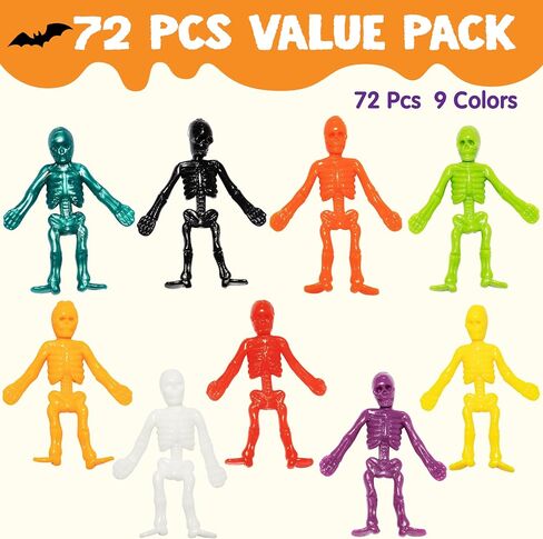 JOYIN 72 PCS Halloween Stretchy Skeletons, Halloween Stress Relief Toys Assorted 9 Colors Stretchy Skull Toys for Halloween Trick or Treat Party Favor, Halloween Goody Bag Fillers in Saudi Arabia