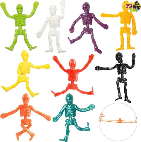 JOYIN 72 PCS Halloween Stretchy Skeletons, Halloween Stress Relief Toys Assorted 9 Colors Stretchy Skull Toys for Halloween Trick or Treat Party Favor, Halloween Goody Bag Fillers in Saudi Arabia
