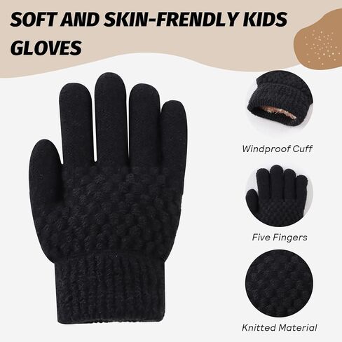 JANGANNSA Cold Weather Kids Gloves Warm Knitted Children Magic Glove With Fleece Lining Winter Gloves For Boys Girls in Kuwait