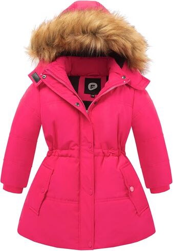 Girl's Winter Coats Warm Puffer Jacket Long Fleece Lined Coat With Removable Hood in Saudi Arabia