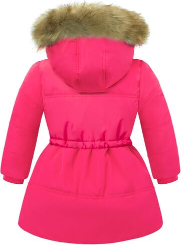 Girl's Winter Coats Warm Puffer Jacket Long Fleece Lined Coat With Removable Hood in Saudi Arabia
