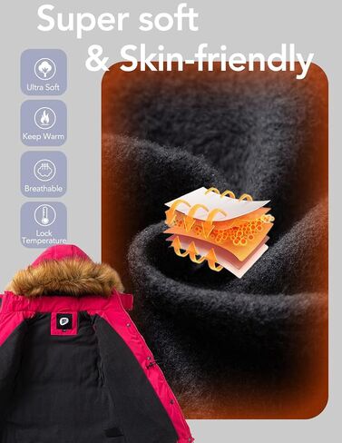 Girl's Winter Coats Warm Puffer Jacket Long Fleece Lined Coat With Removable Hood in Saudi Arabia