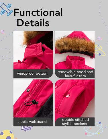 Girl's Winter Coats Warm Puffer Jacket Long Fleece Lined Coat With Removable Hood in Saudi Arabia