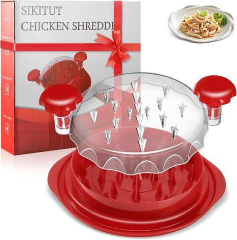 أداة تقطيع الدجاج، أداة تقطيع صدور الدجاج الكبيرة، آلة تقطيع اللحوم المرئية، غطاء شفاف بتصميم متموج، مضاد للانزلاق، مقبض مريح، آمن للغسل في غسالة الأطباق، خالي من مادة BPA، أحمر in Kuwait