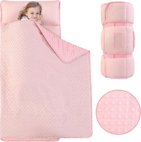 سجادات قيلولة للأطفال الصغار معنقدة لمرحلة ما قبل المدرسة للرعاية النهارية للفتيات من قماش الجاكار خصلات نوم للأطفال الصغار حقيبة قيلولة مع وسادة قابلة للإزالة لغرف النوم في رياض الأطفال أثناء السفر والتخييم in Kuwait