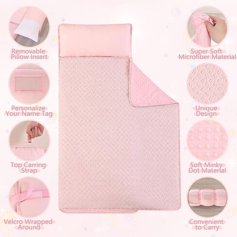 سجادات قيلولة للأطفال الصغار معنقدة لمرحلة ما قبل المدرسة للرعاية النهارية للفتيات من قماش الجاكار خصلات نوم للأطفال الصغار حقيبة قيلولة مع وسادة قابلة للإزالة لغرف النوم في رياض الأطفال أثناء السفر والتخييم in Kuwait