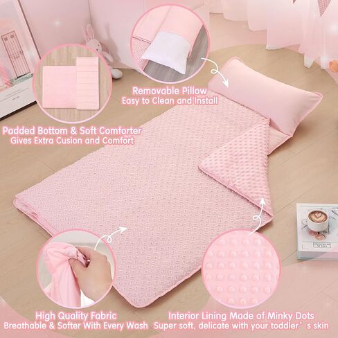 سجادات قيلولة للأطفال الصغار معنقدة لمرحلة ما قبل المدرسة للرعاية النهارية للفتيات من قماش الجاكار خصلات نوم للأطفال الصغار حقيبة قيلولة مع وسادة قابلة للإزالة لغرف النوم في رياض الأطفال أثناء السفر والتخييم in Kuwait