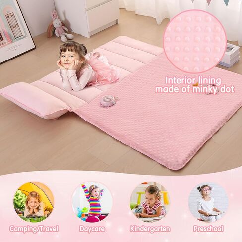 سجادات قيلولة للأطفال الصغار معنقدة لمرحلة ما قبل المدرسة للرعاية النهارية للفتيات من قماش الجاكار خصلات نوم للأطفال الصغار حقيبة قيلولة مع وسادة قابلة للإزالة لغرف النوم في رياض الأطفال أثناء السفر والتخييم in Kuwait