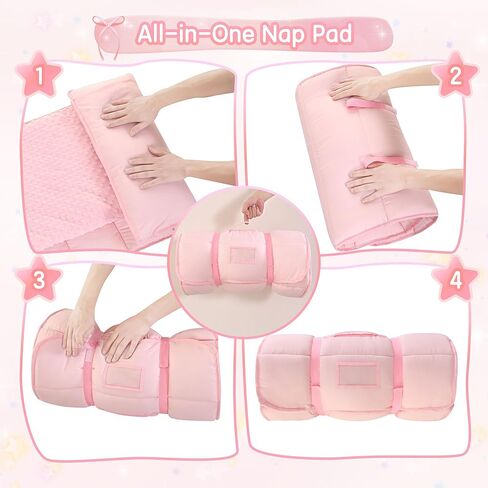 سجادات قيلولة للأطفال الصغار معنقدة لمرحلة ما قبل المدرسة للرعاية النهارية للفتيات من قماش الجاكار خصلات نوم للأطفال الصغار حقيبة قيلولة مع وسادة قابلة للإزالة لغرف النوم في رياض الأطفال أثناء السفر والتخييم in Kuwait