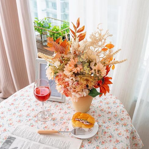 LUEUR زهور الورد الاصطناعية مع مزهرية، باقات زهور الخريف، ترتيب زهور الأقحوان الصناعية، عباد الشمس في مزهرية مناسبة لديكور المنزل في الخريف، ديكور قطع مركزية للطاولة - أحمر برتقالي in Kuwait