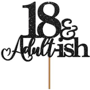 18th Birthday Cake Topper Black Glitter Happy 18th Birthday Cake Topper 18 Cake Topper and Adultish for 18 Birthday Decorations 18th Birthday Decor 18th Birthday Decorations for Girls Boys