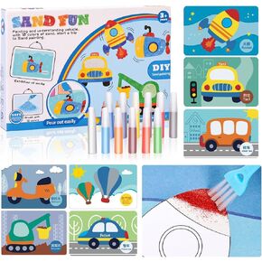 Colorful Sand Art Kit Crafts for Kids Ages 4-8- 12 Colored Sands, 16 Vehicles Sand Art Pictures - DIY Crafts Set for Girls and Boys，Arts and Crafts for Kids Ages 8-12 in Saudi Arabia