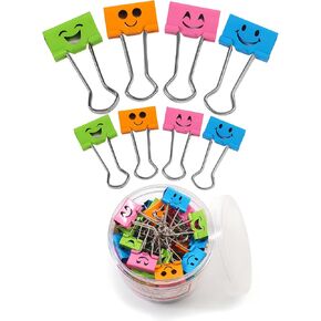 Coideal Smiley Binder Paper Clips - 100 Pcs Assorted Sizes and Colors, Metal Colored Fun Clip Clamps with Cute Smiling Face Design for Office (19mm & 25mm)