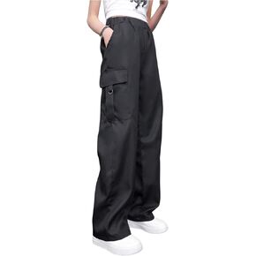Floerns Girl's Elastic Waist Trousers Loose Straight Leg Flap Pocket Cargo Pants