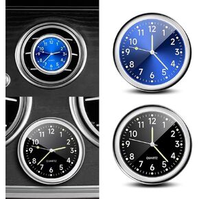 Pack-2 Car 1.5" Round Mini Clock, Alloy Luminous High-Precision Clear Indication Clock Accessories, Waterproof Quartz Clock Instrument Decoration, Unviersal for Cars Accessory (Black & Blue)
