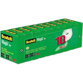 Scotch Magic Tape 810P10K, 3/4" x 1000", 1" Core, Invisible Matte Finish, 10-Pack Refill Rolls for Permanent Paper Mending