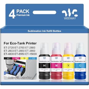 Weemay Sublimation Ink 502 Auto Ink Refill Bottles Compatible for Eco-Tank ET 15000 ET-2850 ET-2800 ET-2803 ET-3850 ET-8550 ET-4800 Inkjet Printers Heat Press Transfer on Mugs T-Shirts
