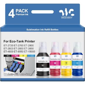 Weemay Sublimation Ink 502 Auto Ink Refill Bottles Compatible for Eco-Tank ET 15000 ET-2850 ET-2800 ET-2803 ET-3850 ET-8550 ET-4800 Inkjet Printers Heat Press Transfer on Mugs T-Shirts