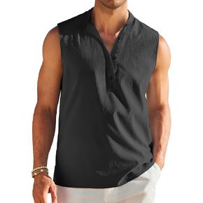 COOFANDY Sleeveless Beach Shirts for Men Summer Tank Shirts Casual Henley Tank Top