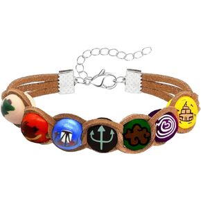 PRINCESS CUTENESS STORE Percy Jackson Annabeth Chase Brown Faux Leather Cord Colorful Painted Wooden Bead Demigod Olympian Lobster Clasp Bracelet