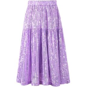 WELAKEN Sequin Long Skirt for Girls Toddler & Kids Sparkle A-Line Midi Skirts